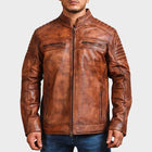 Handmade Distressed Brown Cowhide Leather Cafe Racer Jacket for Men