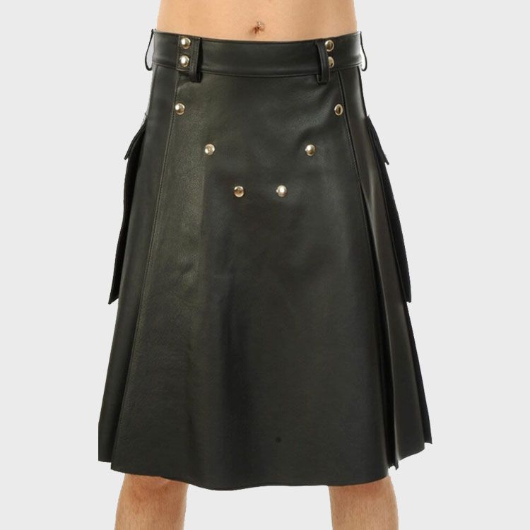 HANDMADE 100% GENUNE BLACK LEATHER KILT