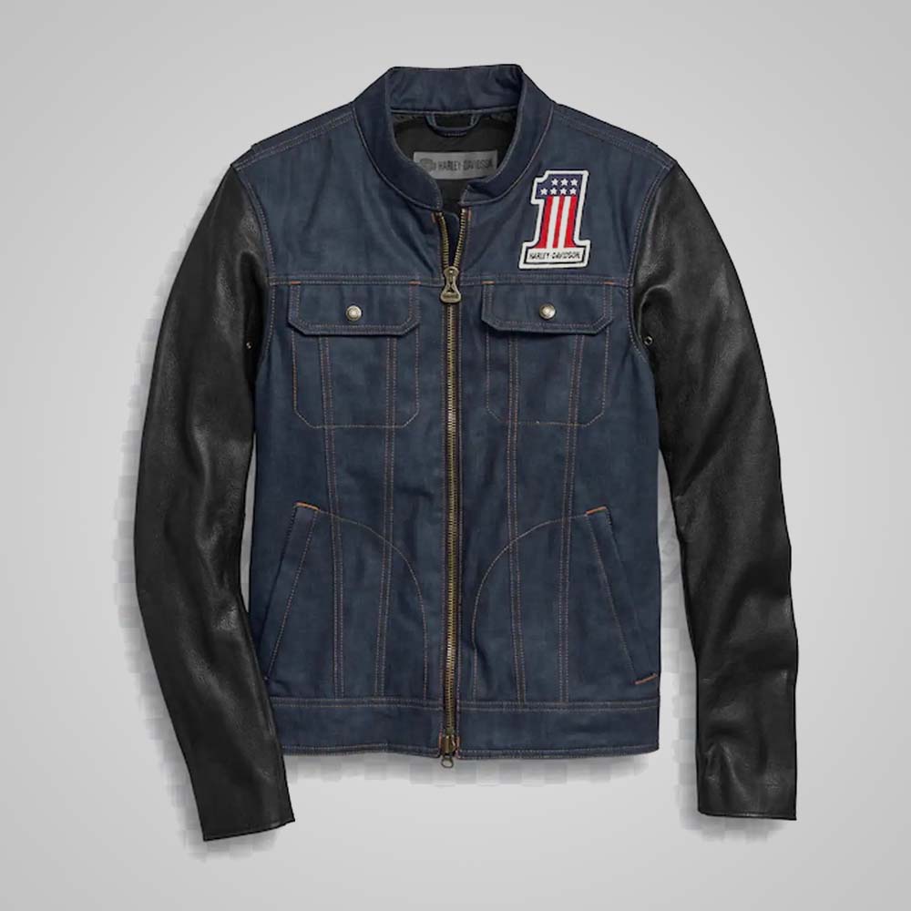 Harley-Davidson 7 Star Denim Jacket with Premium Leather Sleeves