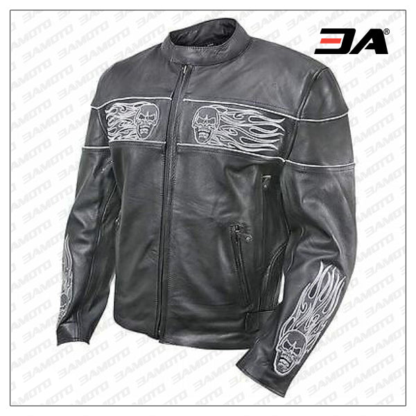 Men’s Harley Davidson Skull Cowhide Real Leather Motorcycle Jacket