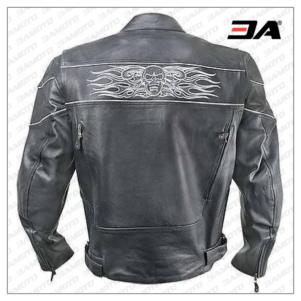 Men’s Harley Davidson Skull Cowhide Real Leather Motorcycle Jacket