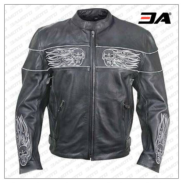 Men’s Harley Davidson Skull Cowhide Real Leather Motorcycle Jacket