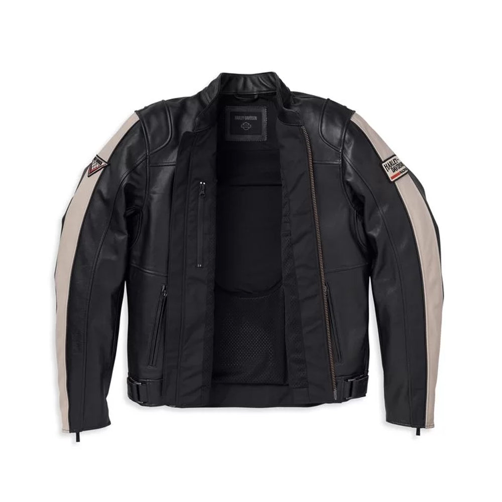 Men’s Harley-Davidson Racing Limited Edition Leather Riding Jacket – Premium Black & White Biker Coat