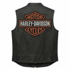 Men's Black Genuine Leather Harley Davidson Motorcycle Vest with Embroidered Logo