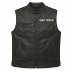 Men's Black Genuine Leather Harley Davidson Motorcycle Vest with Embroidered Logo