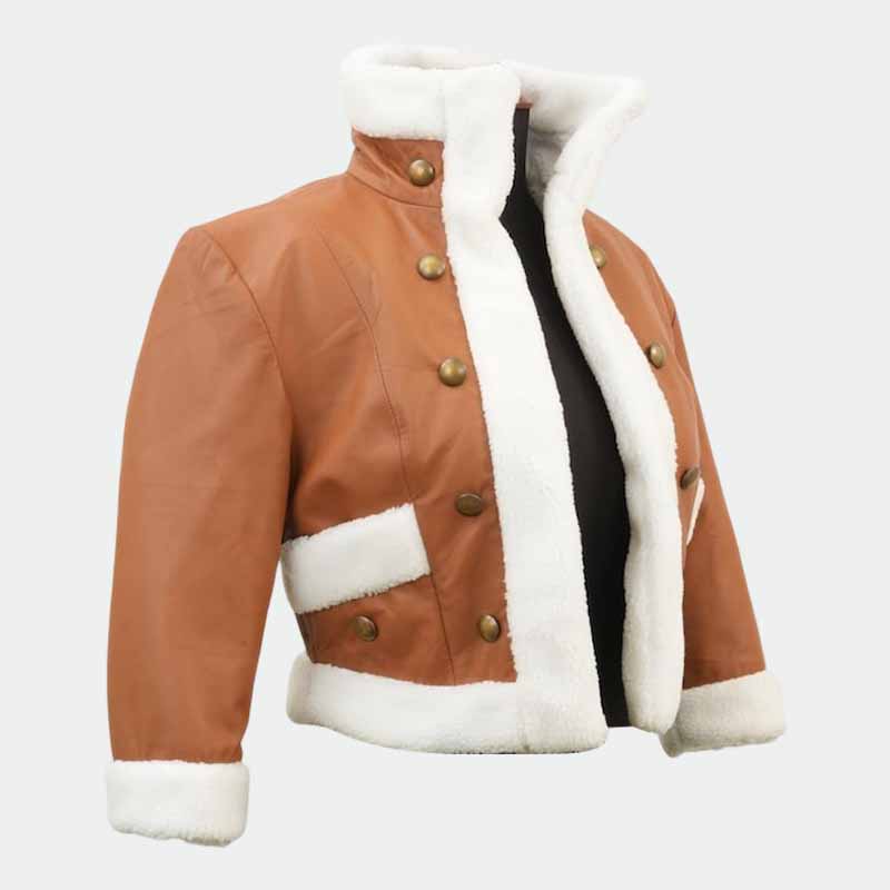 Men and Women Light Brown Sheepskin Leather Hawks Inspired Wing Cosplay Jacket with Faux Shearling Collar