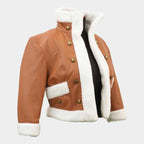 Men and Women Light Brown Sheepskin Leather Hawks Inspired Wing Cosplay Jacket with Faux Shearling Collar