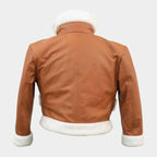 Men and Women Light Brown Sheepskin Leather Hawks Inspired Wing Cosplay Jacket with Faux Shearling Collar