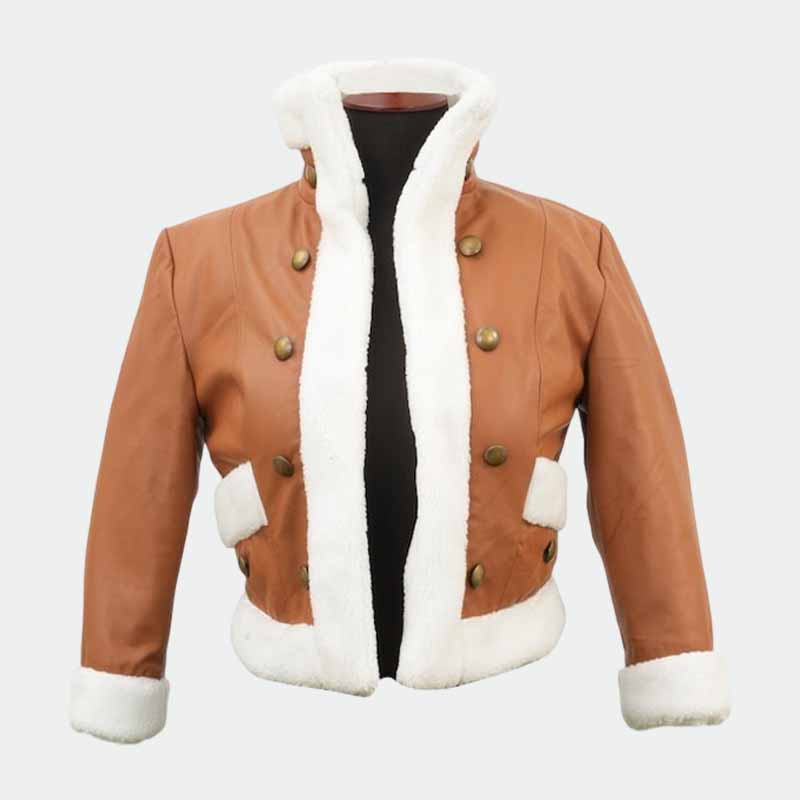 Men and Women Light Brown Sheepskin Leather Hawks Inspired Wing Cosplay Jacket with Faux Shearling Collar