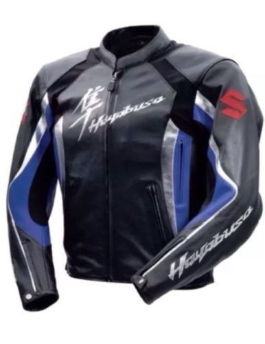 SUZUKI HAYABUSA MOTORCYCLE LEATHER RACING BLUE JACKET