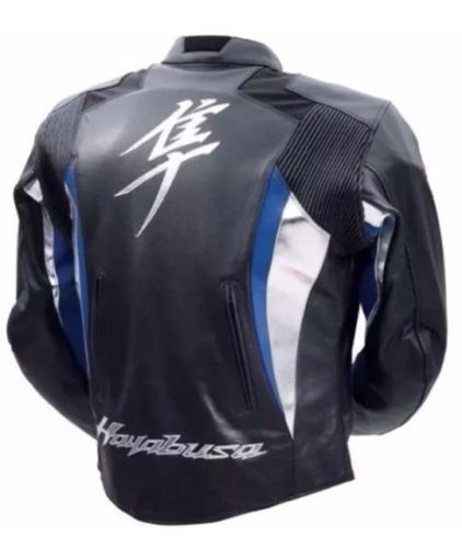 SUZUKI HAYABUSA MOTORCYCLE LEATHER RACING BLUE JACKET