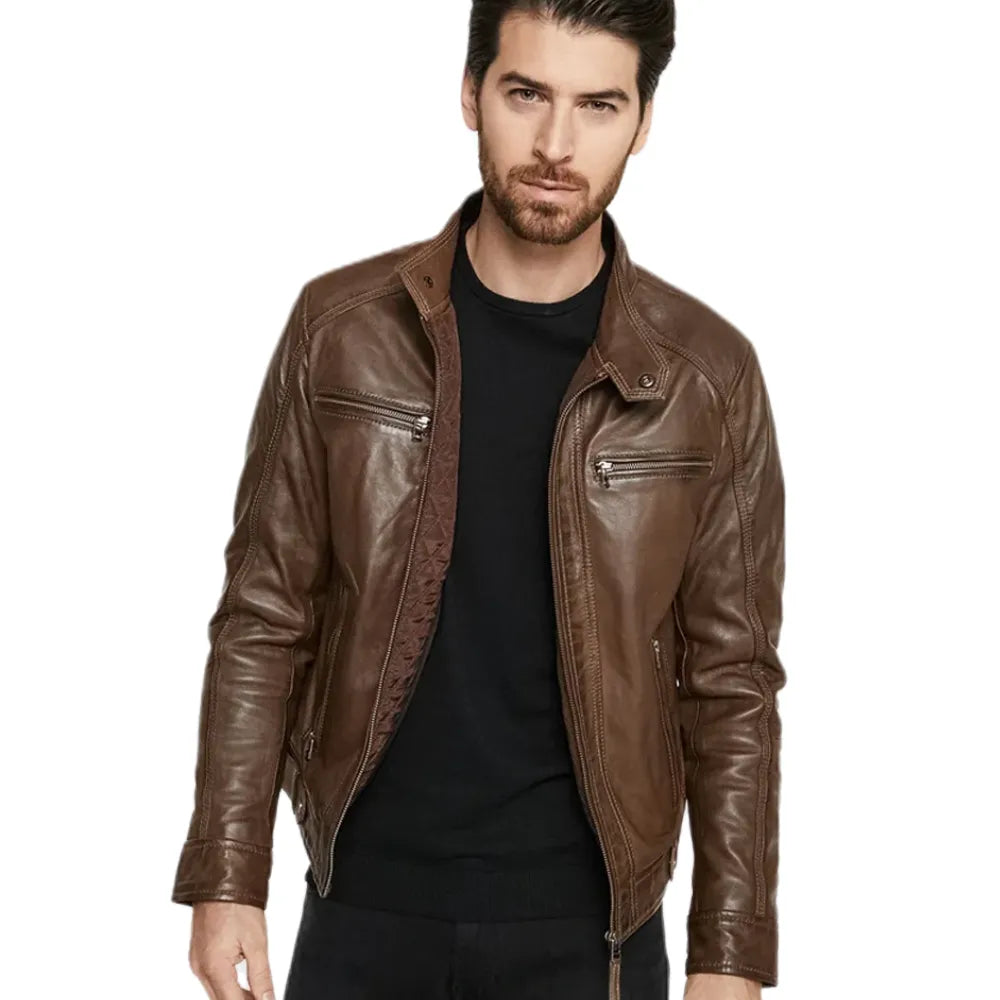 Biker Eric Hooded Leather Jacket