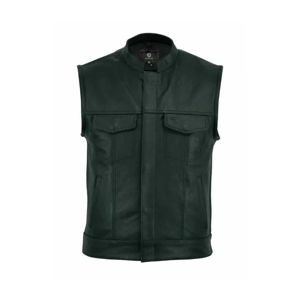 XPRO Mens Harley Cowhide Leather Green Biker Vest