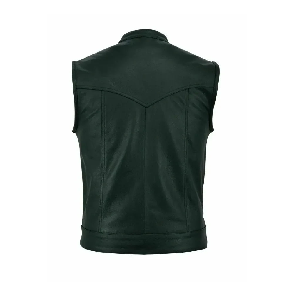 XPRO Mens Harley Cowhide Leather Green Biker Vest