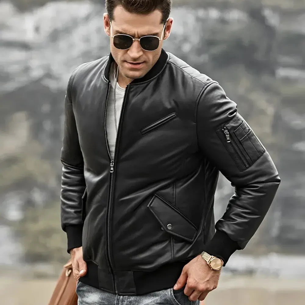 Men's Genuine Leather Bomber Austin Jacket