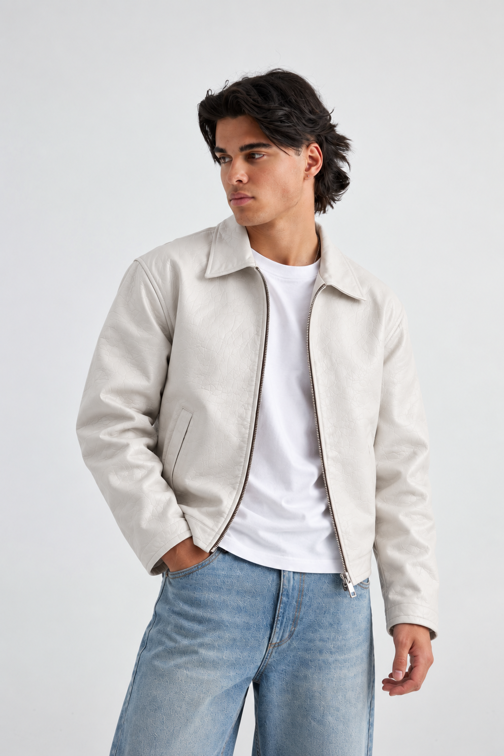 Unisex White Boxy Cropped Leather Jacket | Premium Gen-Z Streetwear - Streetbred