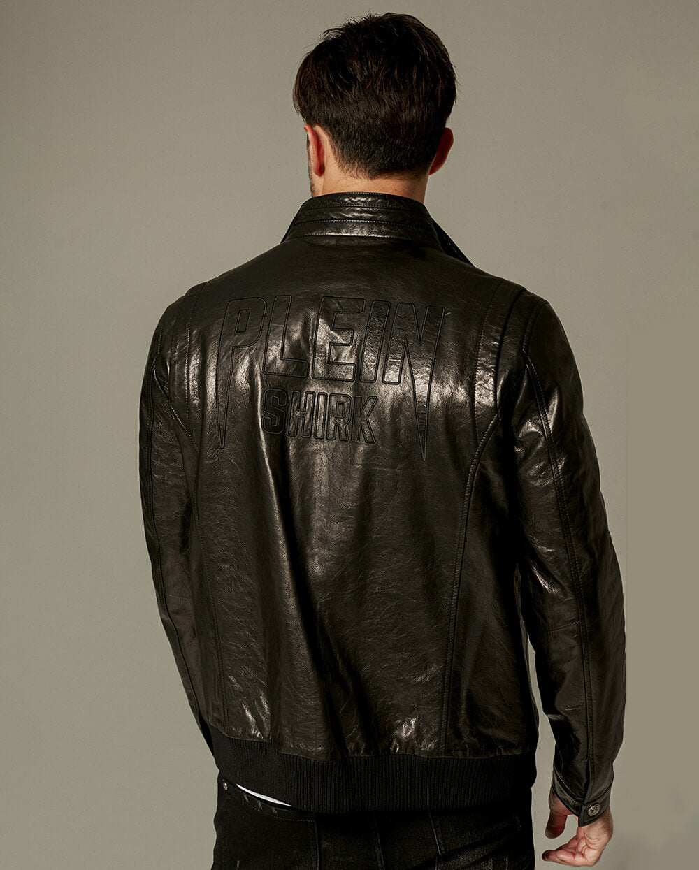 Black Vegetable-Tanned Goatskin Leather Bomber Jacket
