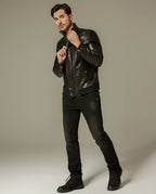 Black Vegetable-Tanned Goatskin Leather Bomber Jacket
