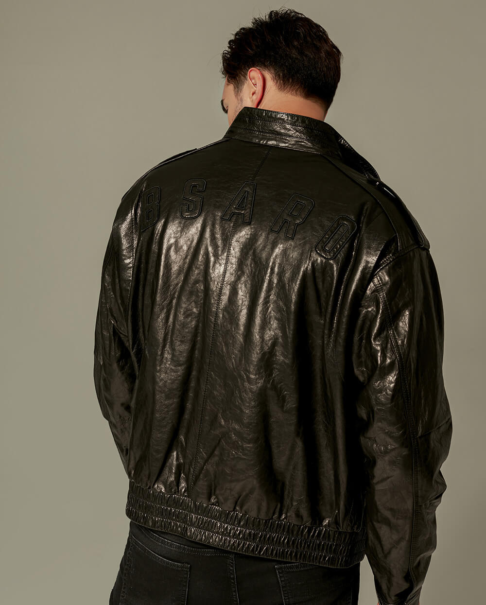 Black Bi-Swing Appliqued Goatskin Leather Jacket