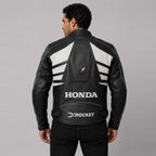 Honda Grey Black Cowhide Racing Leather Jacket