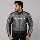 Honda Grey Black Cowhide Racing Leather Jacket