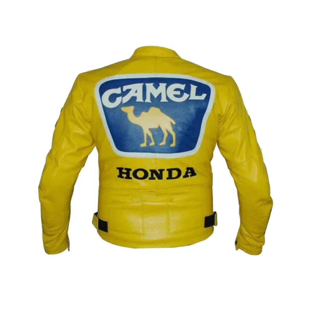 Racing Honda Yellow Camel Edition - Genuine Cowhide Leather Biker Jacket