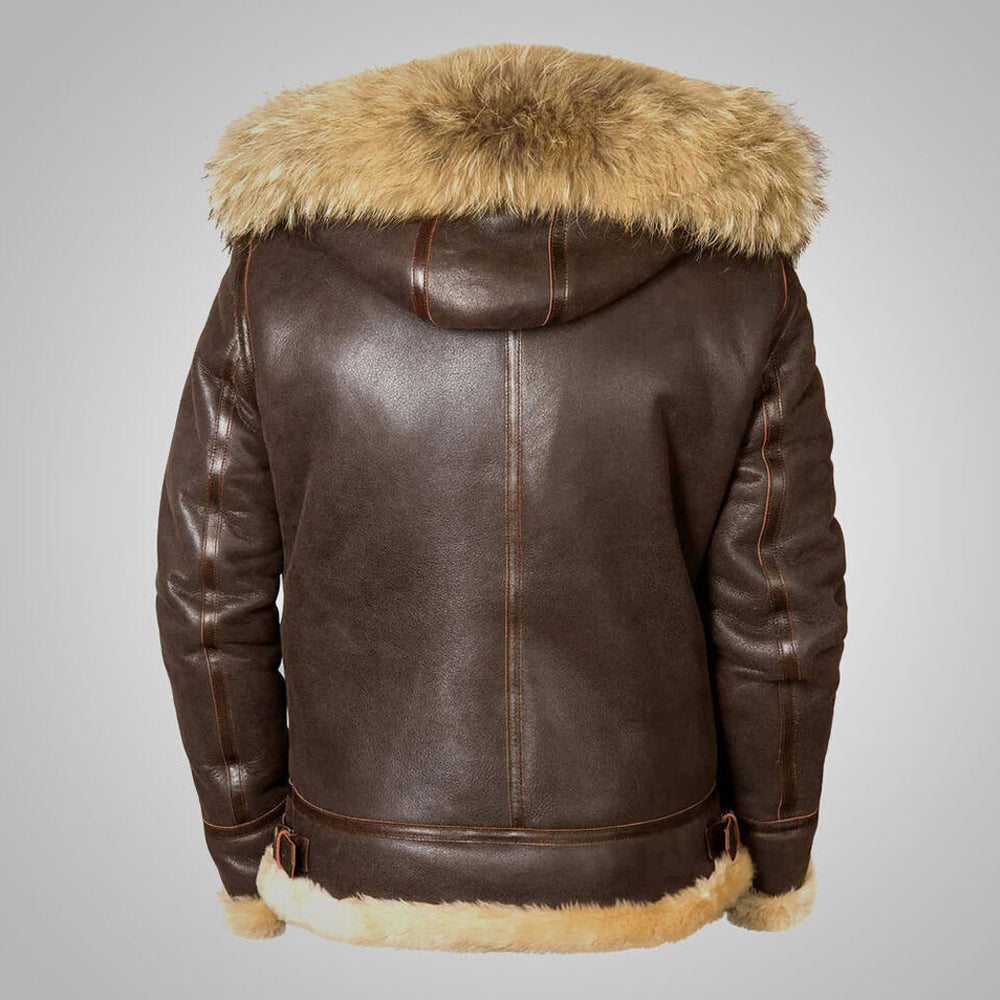 Hooded B-3 Shearling Leather Jacket – Antiqued Saddle Brown