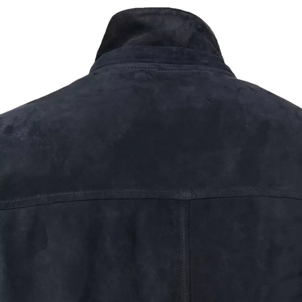 Mens Navy Blue Suede Leather Jacket With Hood