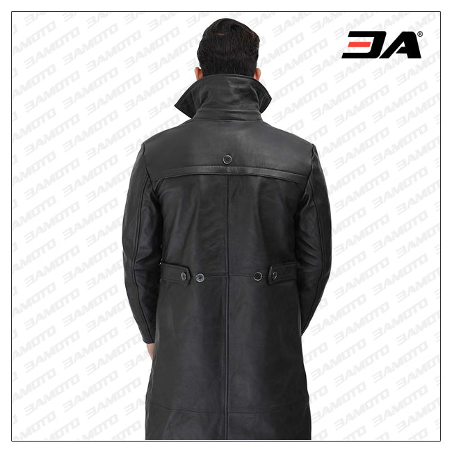 Devine Mens Black Leather Hooded Coat
