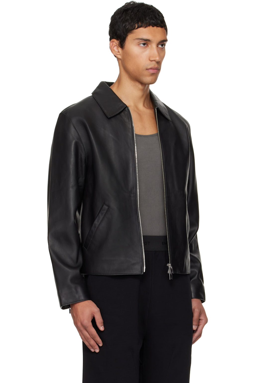 Black Cropped Leather Jacket – Boxy Fit