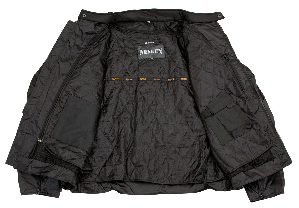 NexGen HW212102 Men's Black Nylon-Textile Vented Moto Jacket with Reflective Piping