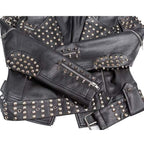 Handmade Women Black Punk Silver Spiked Studded Leather Biker Jacket