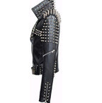 Handmade Women Black Punk Silver Spiked Studded Leather Biker Jacket