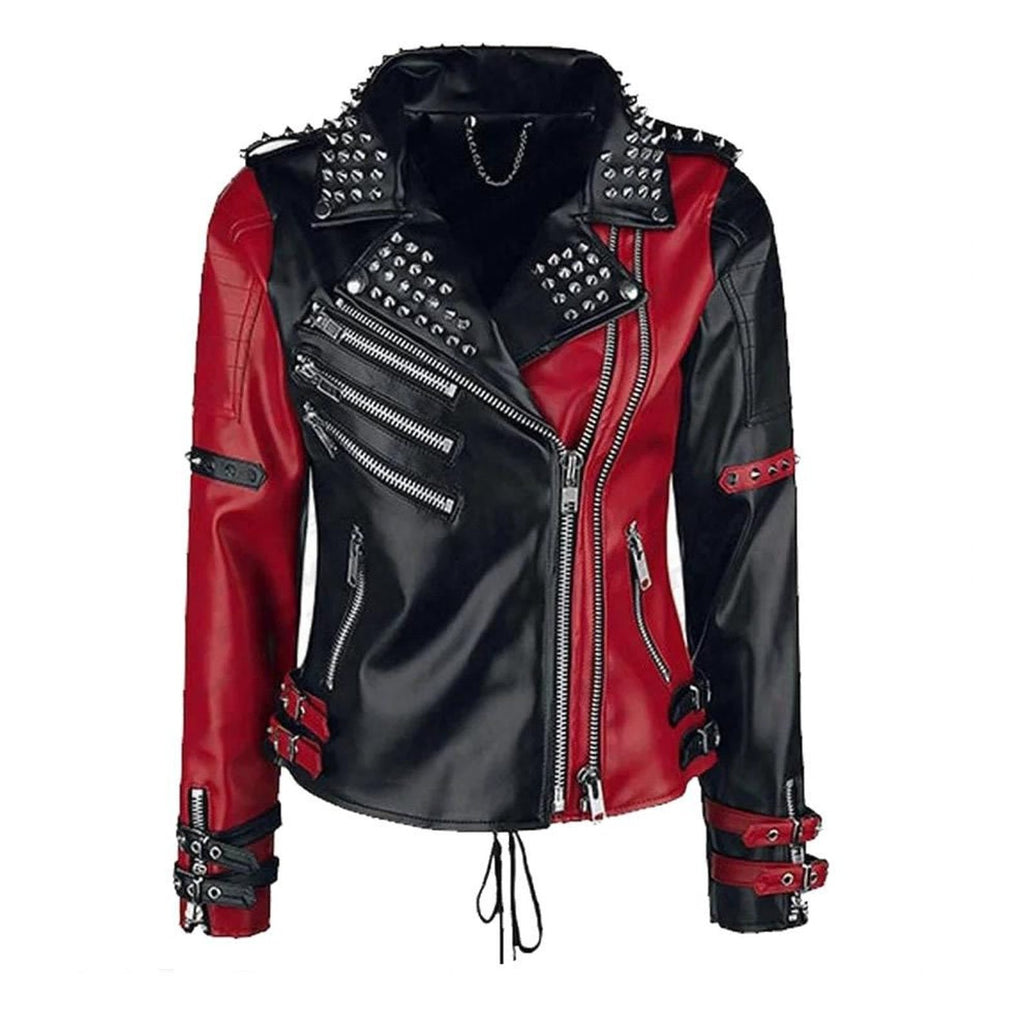 Avanzar Leather Rebel Punk Black & Red Studded Jacket