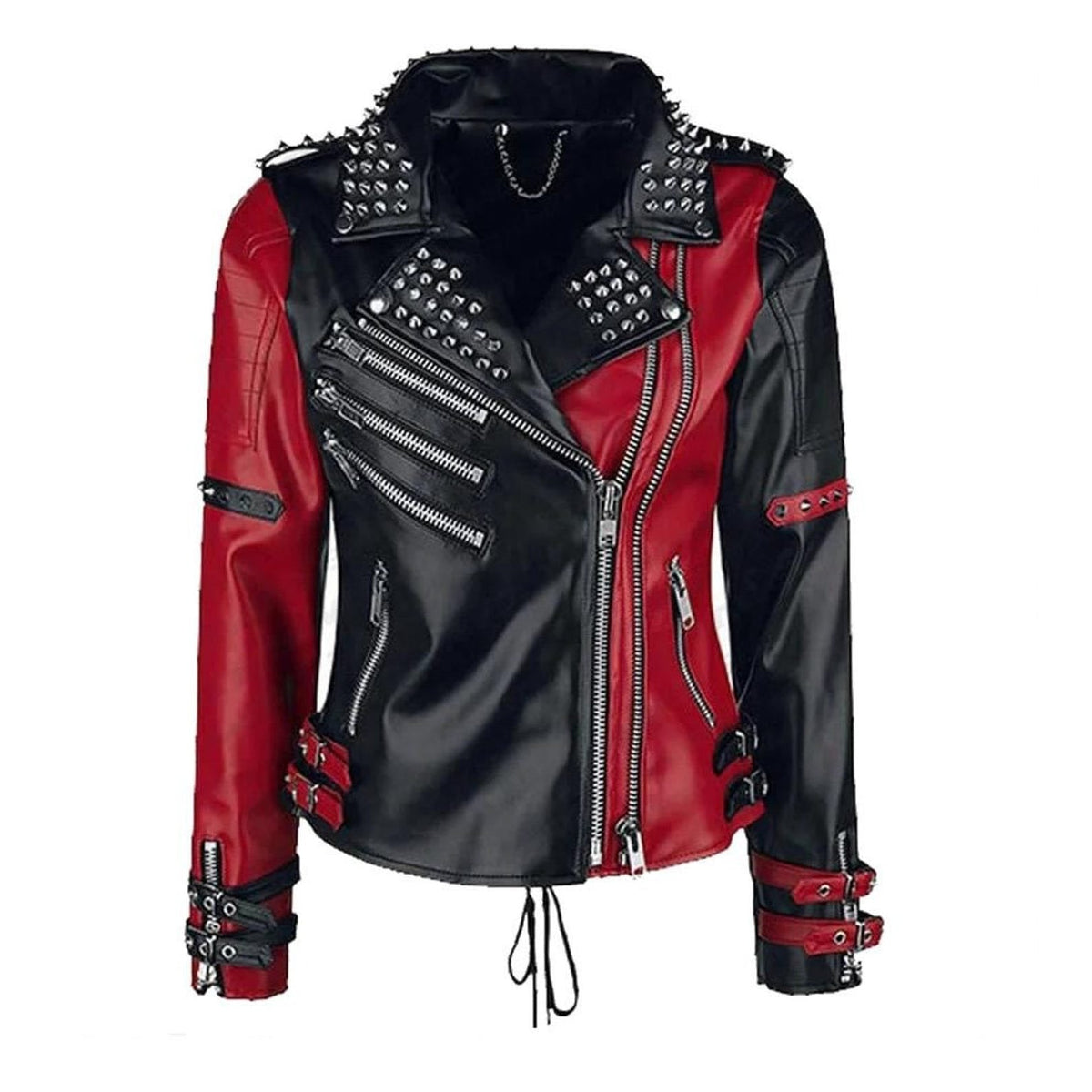 Avanzar Leather Rebel Punk Black & Red Studded Jacket