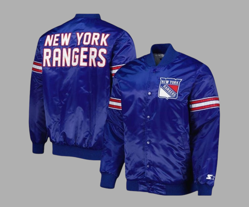 New York Rangers Blue Satin Varsity Jacket – Starter Full-Snap Unisex Edition