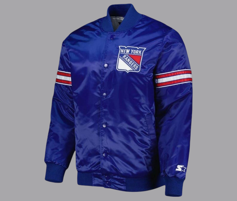 New York Rangers Blue Satin Varsity Jacket – Starter Full-Snap Unisex Edition