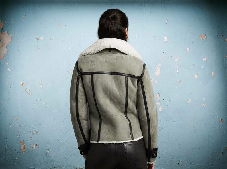 Women's Gray Suede Biker Jacket with Faux Fur Lining