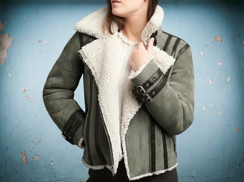 Women's Gray Suede Biker Jacket with Faux Fur Lining