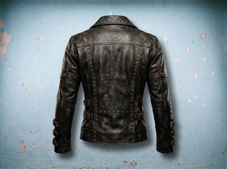 Men's Black Studded Buckled Gothic Leather Jacket