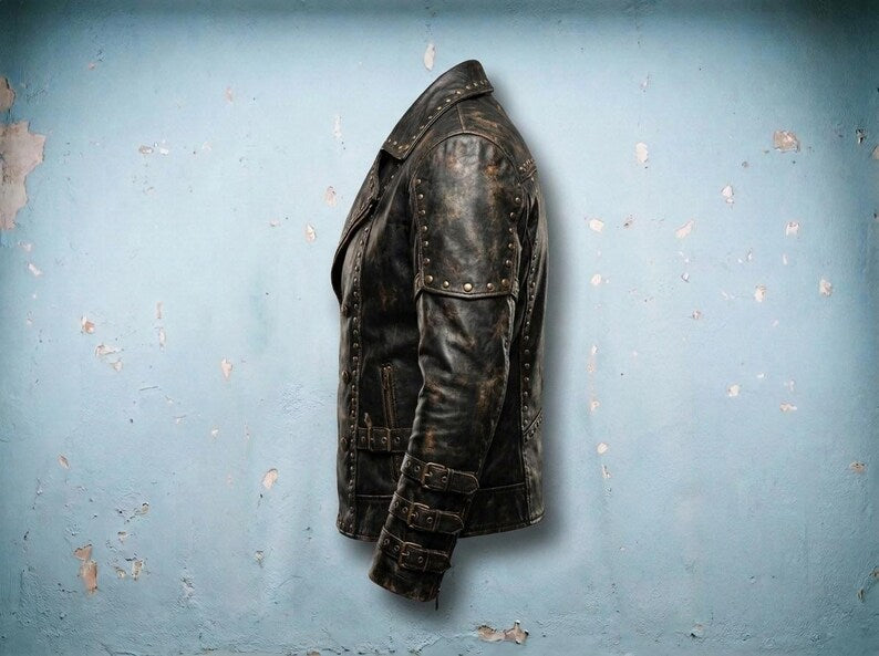 Men's Black Studded Buckled Gothic Leather Jacket