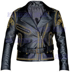 Women Leather Jacket Ladies Biker Jacket Golden Pine Studs Design