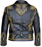 Women Leather Jacket Ladies Biker Jacket Golden Pine Studs Design