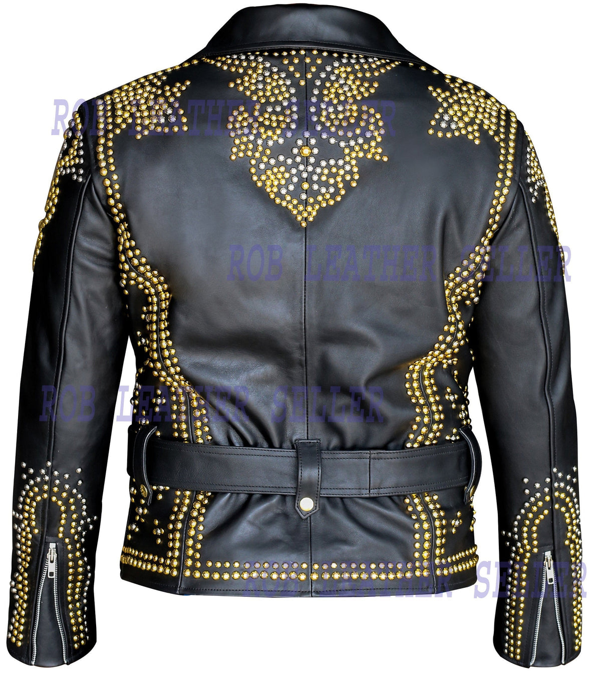 Women Leather Jacket Ladies Biker Jacket Golden Pine Studs Design