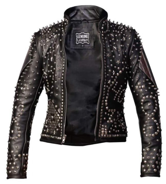 Women Rockers Punk Studded Jacket Leather Multi Design Chain Weird Science