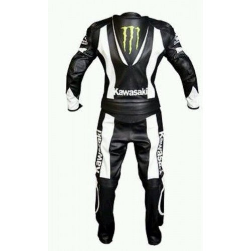KAWASAKI MONSTER BLACK WHITE MOTORCYCLE LEATHER RACING SUIT