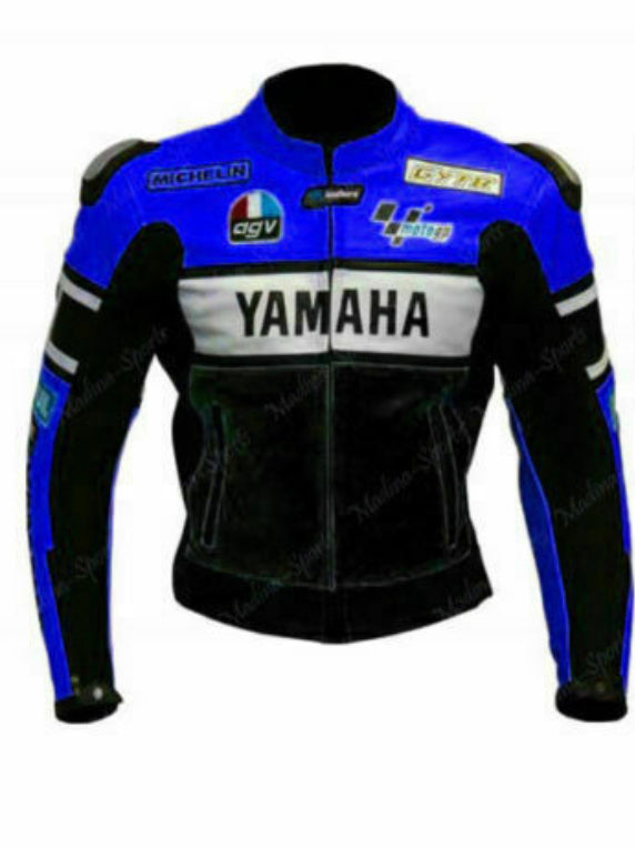 YAMAHA MEN MOTORCYCLE LEATHER BLUE RACING JACKET