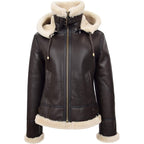 Women’s Shearling Aviator B3 Hooded Jacket – Brown | Avanzar Leather