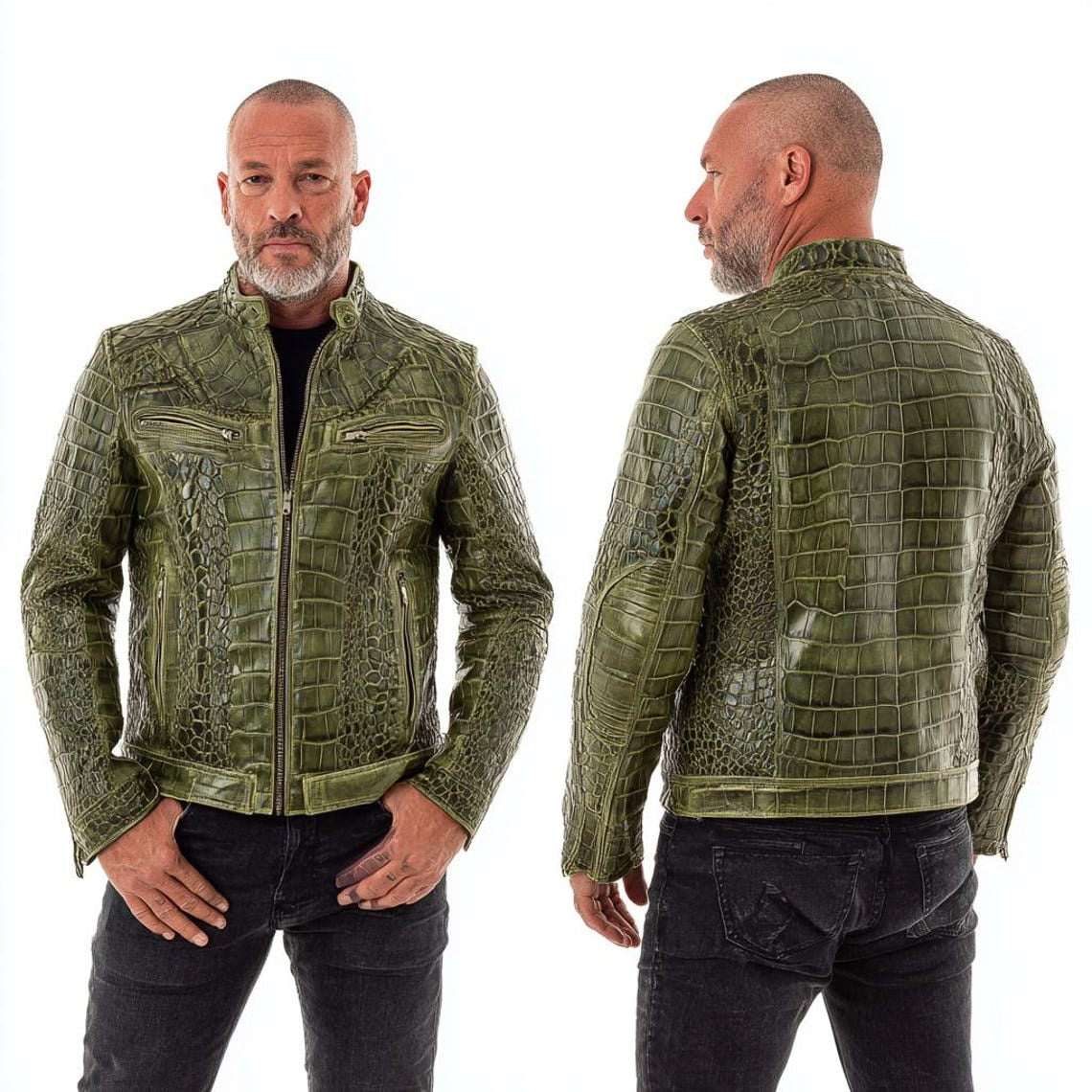 Green Crocodile Leather Jacket for Men