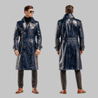 Men Cowhide Leather Trench Coat Double Breasted Overcoat
